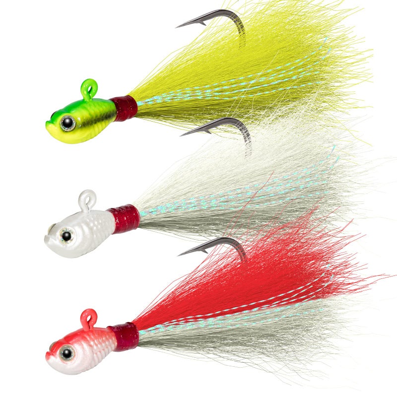 Dr.Fish 3 Pack Bucktail Jig Saltwater Fishing Jig Buck Tail Hair Lure Surf Fishing Bass/Striper/Mackerel/Halibut/Flouder Lure 1/2oz - Image 1